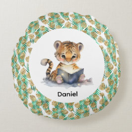 Almofada Redonda Tigre-Cute Lendo um Livro