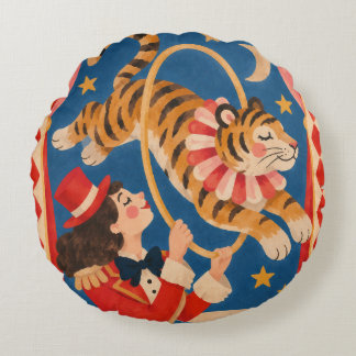 Almofada Redonda Tigre de Circo Vintage e Funhaus de Domador