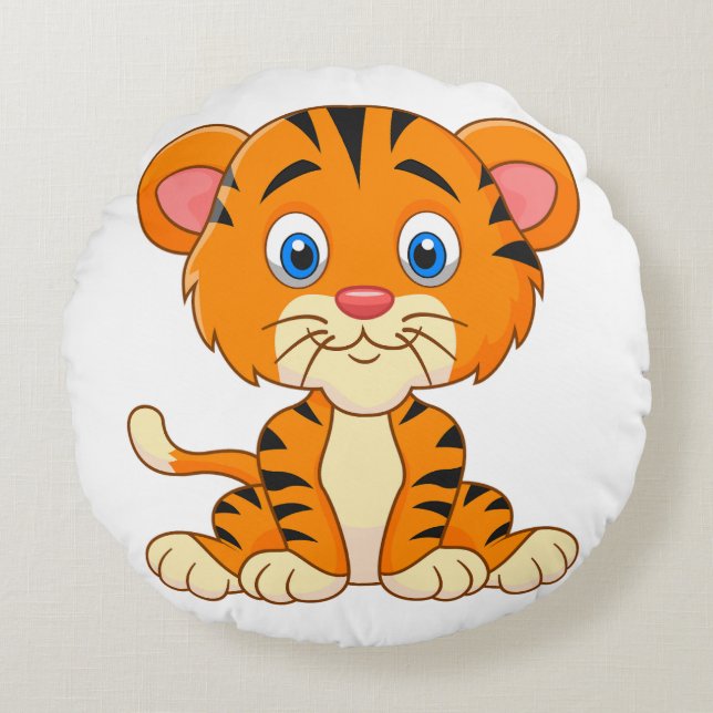 Almofada Redonda Tigre fofo de desenho animado de animais (Frente)