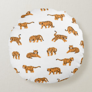 Almofada Redonda Tigre Japonês: Vintage Doodle Seamless