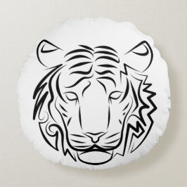 Almofada Redonda Tigre Tribal Negro e Branco