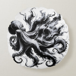 Almofada Redonda Tinta Abstrata Fluido Polvo Kraken