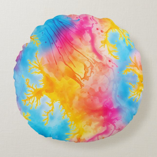 Almofada Redonda Tinta Tie Dye Fofa (Frente)