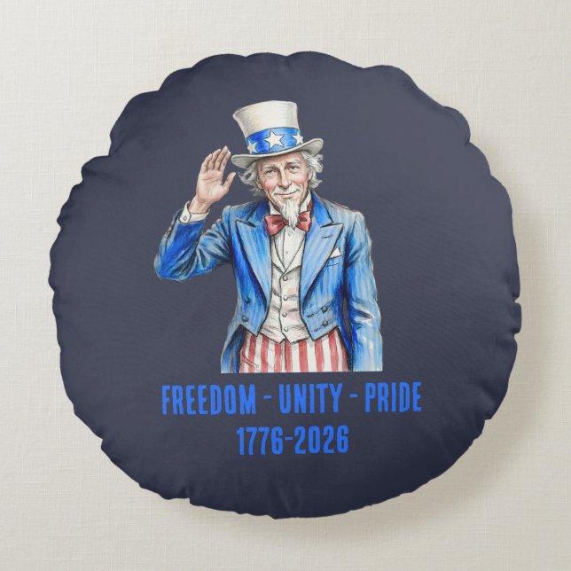 Almofada Redonda Tio Sam Feliz 4 de Julho Patriótico (Frente)
