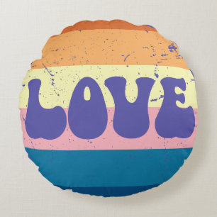 Almofada Redonda Tipografia Do Amor Com Vintage Sunset Strips
