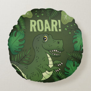 Almofada Redonda Tiranossauro Rex Dinossauro Verde Fofo & Texto Rug