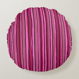Almofada Redonda Tiras Pretas e Rosa Quentes com Pop de Grande Cor