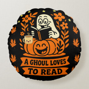 Almofada Redonda Título: A Ghoul ama ler o verme-caseiro Halloween