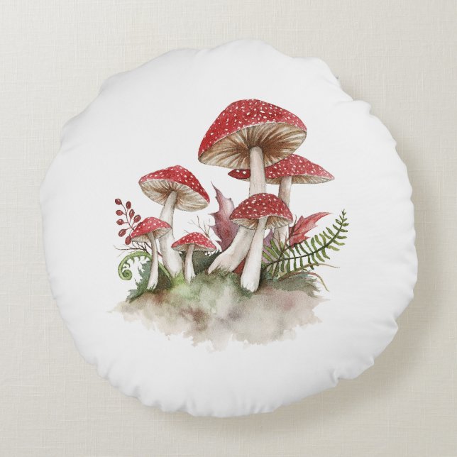 Almofada Redonda Toadstool Watercolor Trabalho de arte Round Traves (Verso)