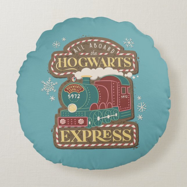 Almofada Redonda Todos a bordo do cookie de Natal Express HOGWARTS™ (Frente)