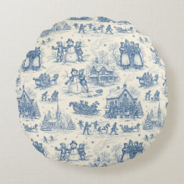 Almofada Redonda Toile de Chinoiserie Azul de Inverno