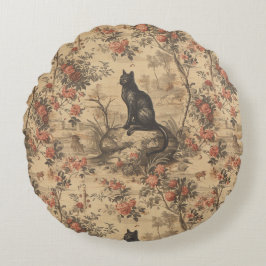 Almofada Redonda Toile Vermelha Chinoiserie Gato Damasco