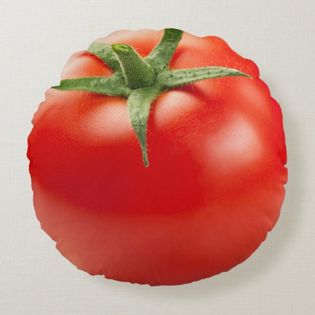 Almofada Redonda Tomate vermelho fresco isolado no fundo branco (Frente)