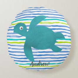 Almofada Redonda Torre do Mar de Cores Aquáticas Shibori Onda e Str