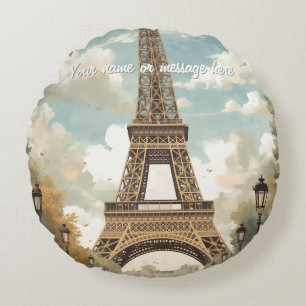 Almofada Redonda Torre Eiffel Paris Viagem Arte Retro Vintage Nome