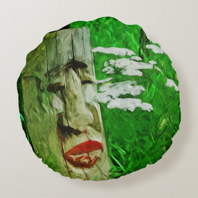 Almofada Redonda Totem Indiano Vermelho Lipped Americana Entre Flor (Verso)