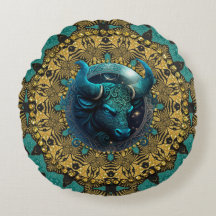 Touro Zodíaco Tribal Dourado Terroso Verde-azulado