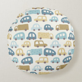 Almofada Redonda Toy Cars & Trucks | Dusty Blue Beig