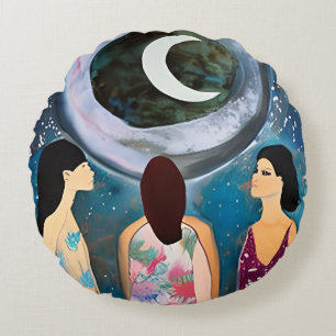 Almofada Redonda Trabalho de arte Celestial Mulheres olhando para