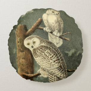 Almofada Redonda Trabalho de arte de Snowy Owl Audubon