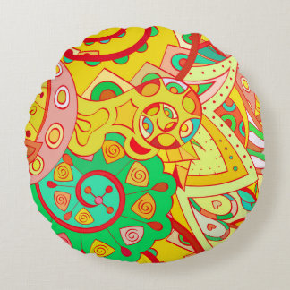 Almofada Redonda Tracery padrão perfeito. Mehndi design. Co étnico