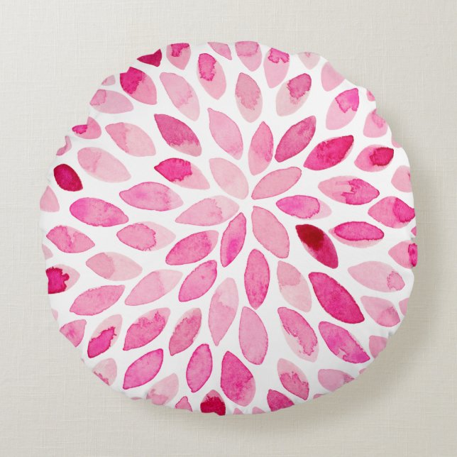 Almofada Redonda Traços de pincel de aquarela - paleta rosa (Frente)