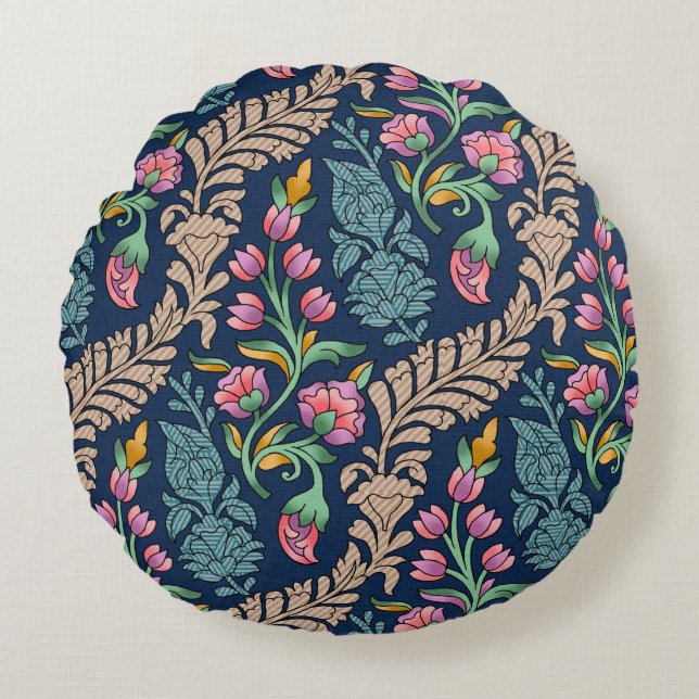 Almofada Redonda Traditional Mughal Allover Designart,pattern,flora (Frente)