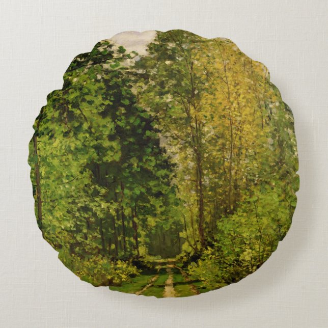 Almofada Redonda Trajeto arborizado de Claude Monet | (Frente)