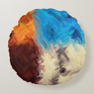 Almofada Redonda Travesseiro Abstrato de pintura laranja azul casta