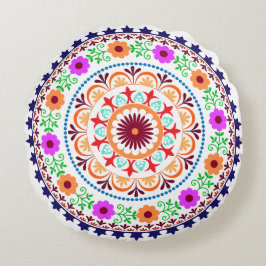 Almofada Redonda Travesseiro-branco redondo do design floral boémio