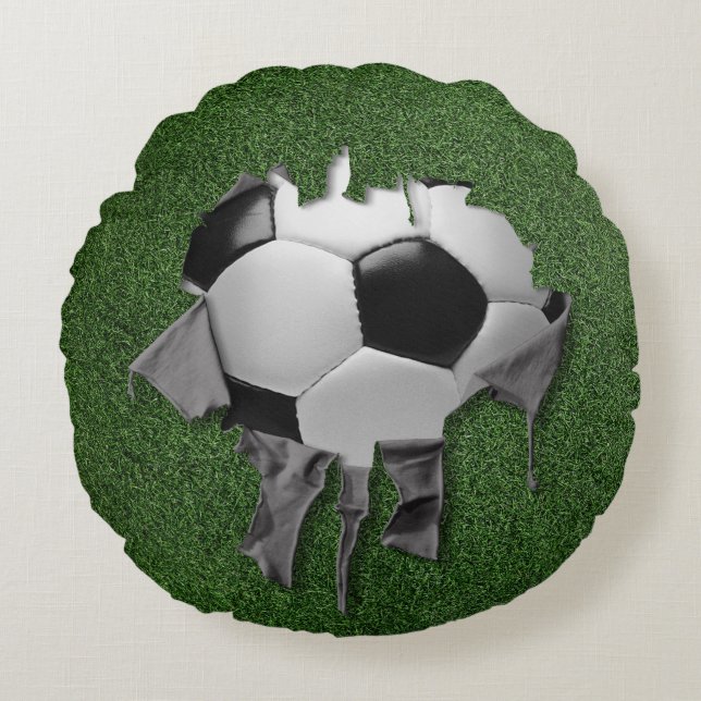 Almofada Redonda Travesseiro Branco Torn Soccer Round (Frente)