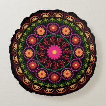 Travesseiro circular de design floral suzani color