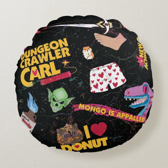 Almofada Redonda Travesseiro colagem do Dungeon Crawler Carl (Frente)