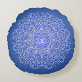 Almofada Redonda Travesseiro Da Medalha Cobalt Blue Om Mandala
