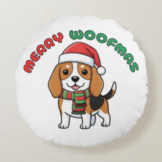 Almofada Redonda Travesseiro da Ronda de Beagle de Natal: Woofmas F