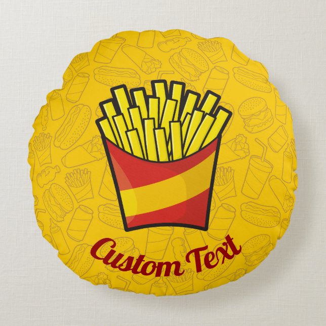 Almofada Redonda Travesseiro da Ronda de Fries franceses (Frente)