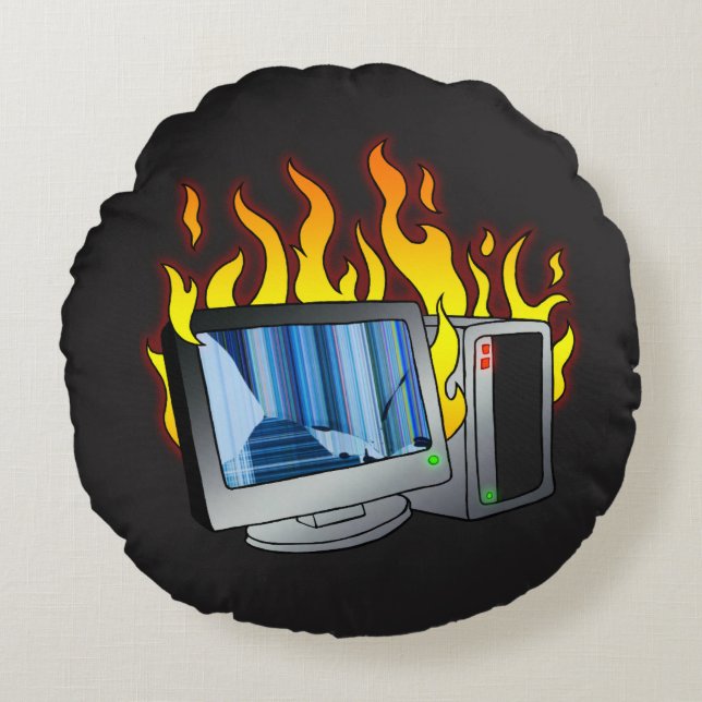 Almofada Redonda Travesseiro da Ronda de Incêndio do Computador (Frente)