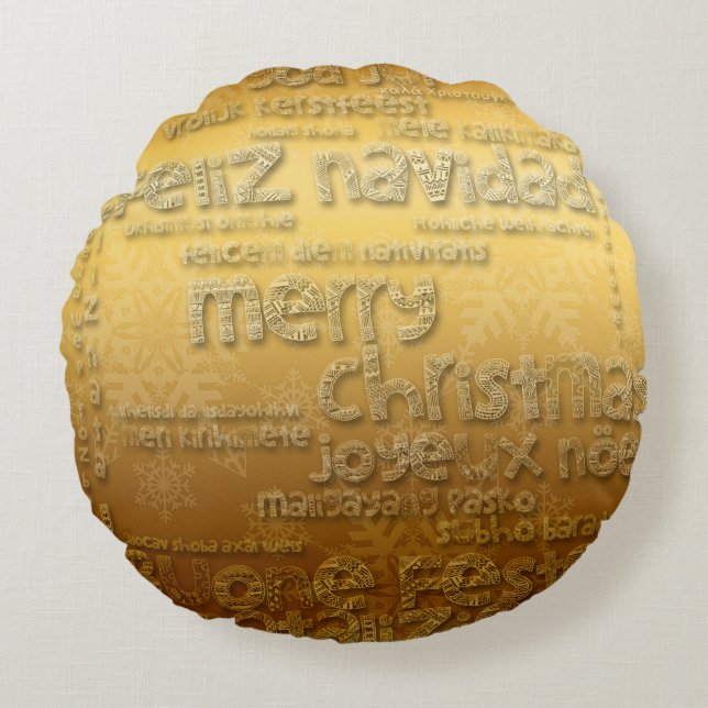 Almofada Redonda Travesseiro da Ronda de Natal Internacional Dourad (Frente)