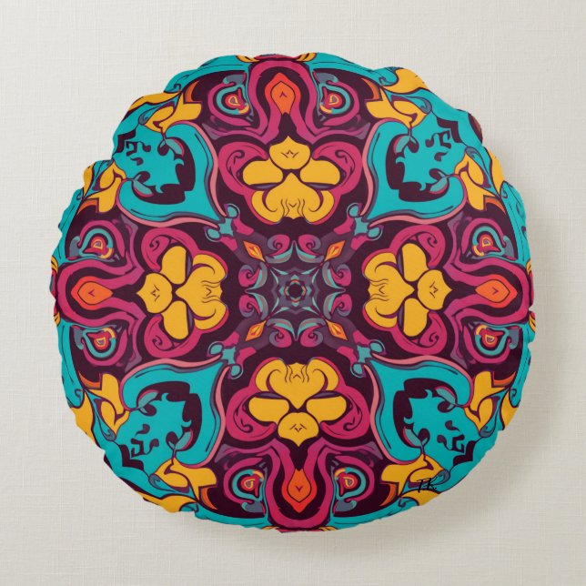 Almofada Redonda Travesseiro de Arremesso com Combinação de Cores A (Frente)