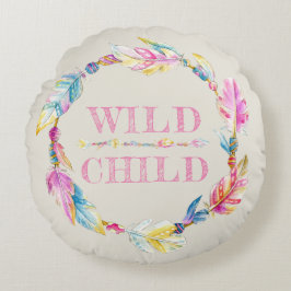 Almofada Redonda Travesseiro de arte de penas de criança selvagem