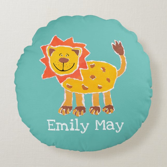 Almofada Redonda Travesseiro de cochão Impressão de colagem de leão (Frente)