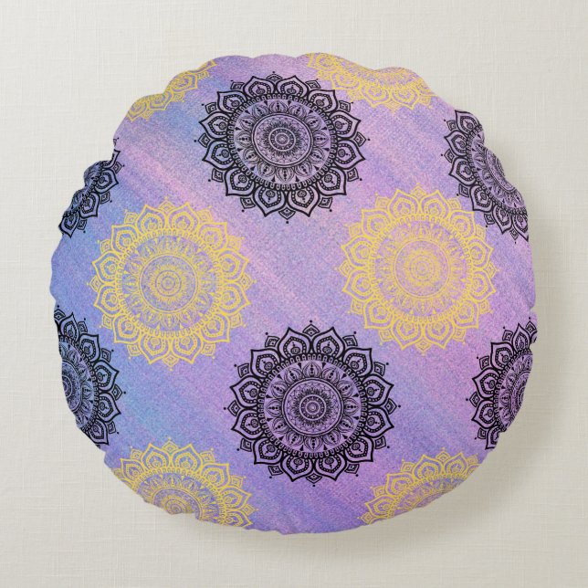 Almofada Redonda Travesseiro de flores amarelas e pretas redondas (Frente)