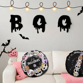 Almofada Redonda Travesseiro de Halloween de Caveira Fofa Kawaii