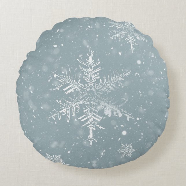 Almofada Redonda Travesseiro de inverno Pewter Blue Snowflake (Frente)