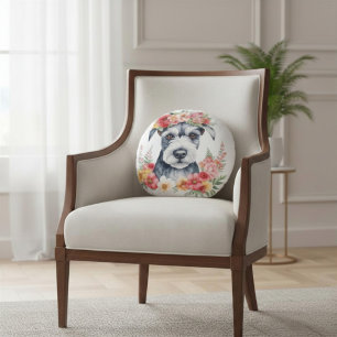 Almofada Redonda Travesseiro de lançamento floral 'Amo meu Schnauze