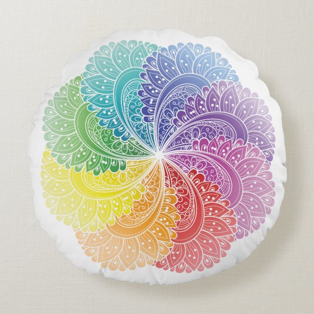 Almofada Redonda Travesseiro de Meditação Mandala Chakra cores (Frente)
