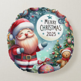 Almofada Redonda Travesseiro de Natal Colorida Snowman & Ornaments