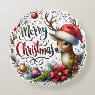 Almofada Redonda Travesseiro de Natal Colorida Snowman & Ornaments