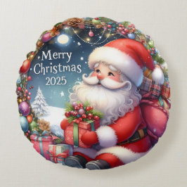 Almofada Redonda Travesseiro de Natal Colorida Snowman & Ornaments