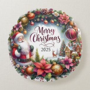 Almofada Redonda Travesseiro de Natal Colorida Snowman & Ornaments